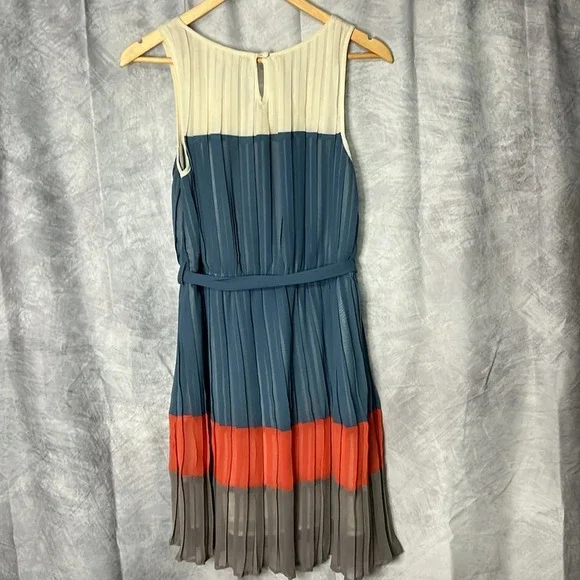 Blu Pepper Pleated Cream, Blue, Coral and Gray Dress - size Small - Picture 9 of 12